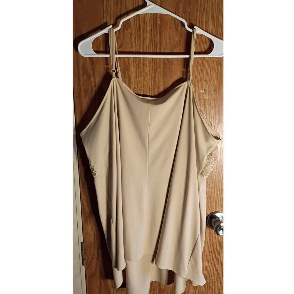 Vintage 90s Lace Cami Tunic Plus 26 28 Sheer Layering Coquette Y2K Beige Sexy - Picture 3 of 6